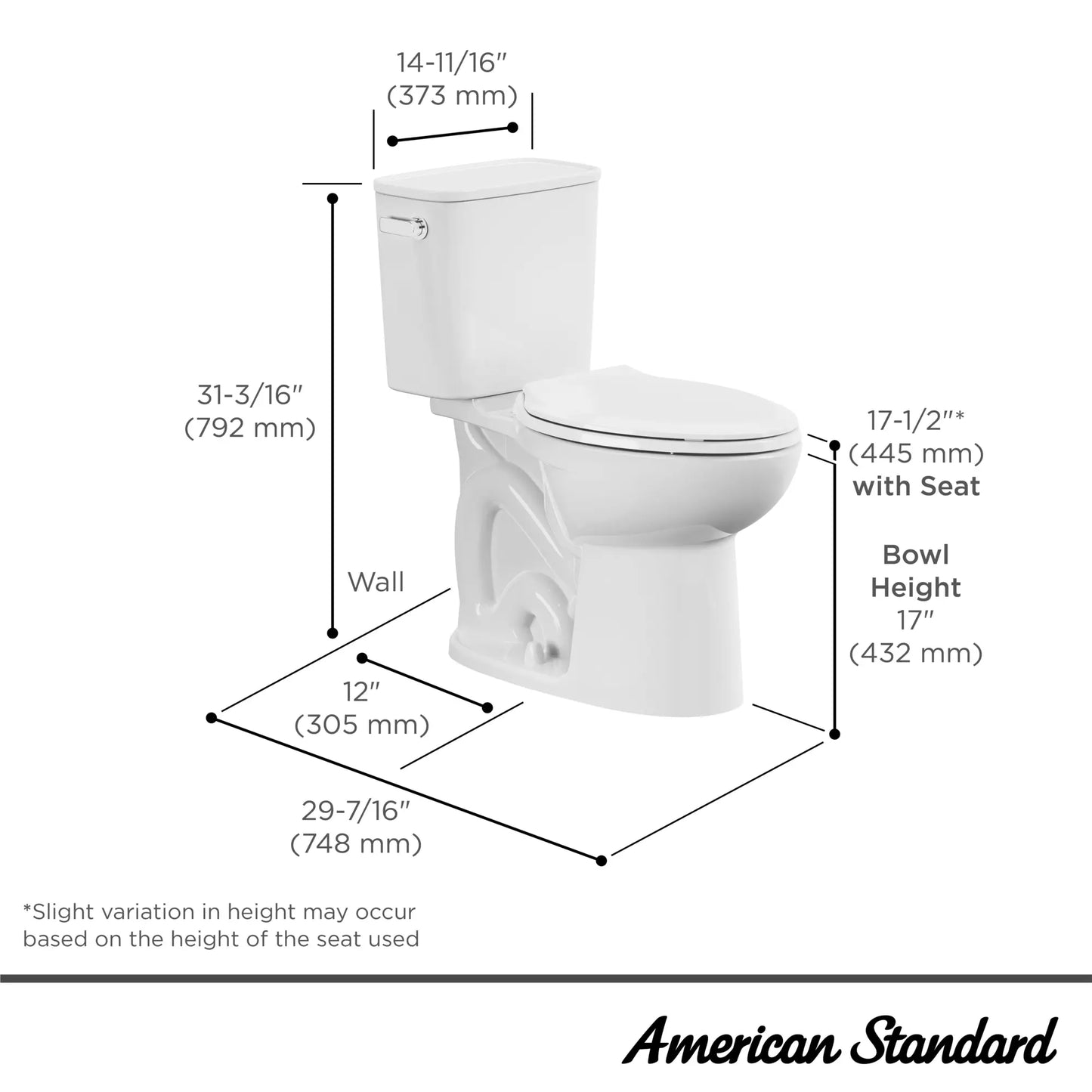 American Standard Aspirations EcoStrength Two-Piece 0.80 gpf/3.0 Lpf Chair Height Elongated Toilet Less Seat