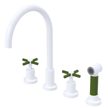 Rubinet Widespread Kitchen Set with LaSalle Spout with Hand Spray White