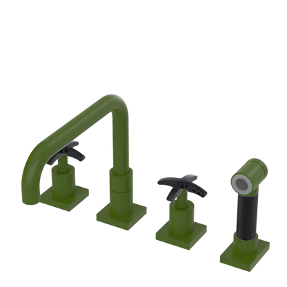 Rubinet Widespread Kitchen Set with Genesis Spout with Hand Spray Green Envy