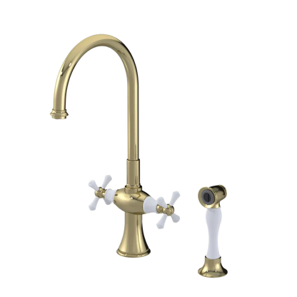 Rubinet Two Handle Single Hole Kitchen Set with Hand Spray Natural Brass