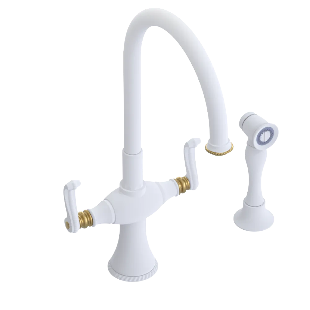 Rubinet Two Handle Single Hole Kitchen Set with Hand Spray Matt White