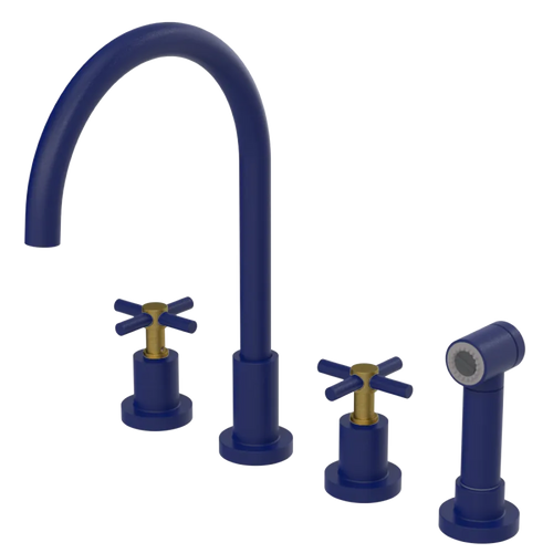 Rubinet Widespread Kitchen Set with LaSalle Spout with Hand Spray Midnight Blue