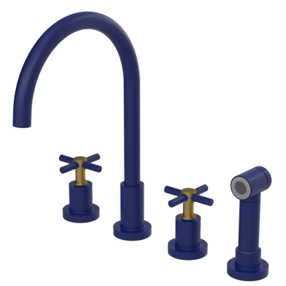 Rubinet Widespread Kitchen Set with LaSalle Spout with Hand Spray Midnight Blue