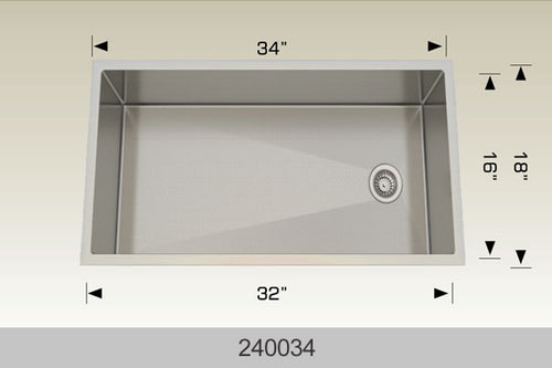Bosco 240034 34" Stainless Steel Undermount Kitchen Sink
