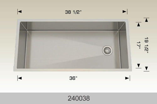 Bosco 240038 38" Stainless Steel Undermount Kitchen Sink