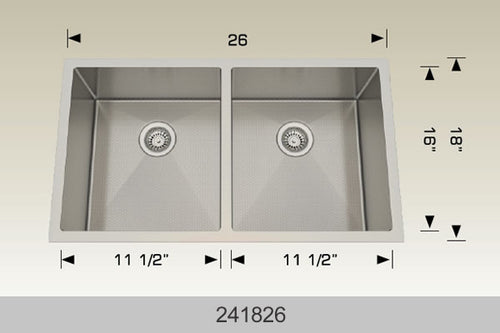 Bosco 241826 26" Stainless Steel Double Bowl Kitchen Sink