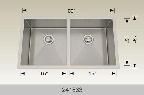 Bosco 241833 33" Stainless Steel Double Bowl Kitchen Sink