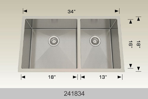 Bosco 241834 34" Stainless Steel Double Bowl Kitchen Sink