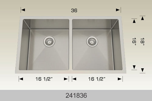 Bosco 241836 36" Stainless Steel Double Bowl Kitchen Sink