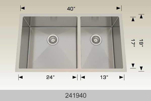 Bosco 241940 40" Stainless Steel Double Bowl Kitchen Sink
