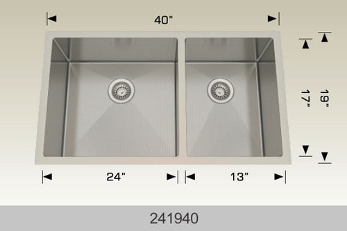 Bosco 241940 40" Stainless Steel Double Bowl Kitchen Sink