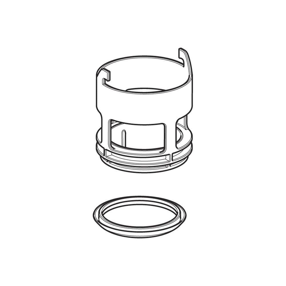 Valve seat basket and noise bushing for flush valve