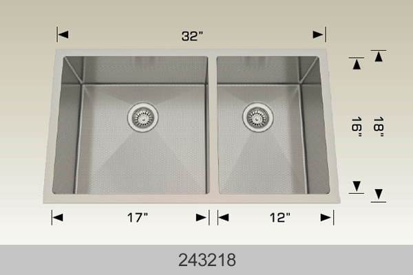 Bosco 243218 32" Stainless Steel Double Bowl Kitchen Sink