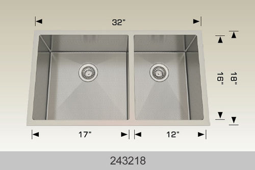 Bosco 243218 32" Stainless Steel Double Bowl Kitchen Sink