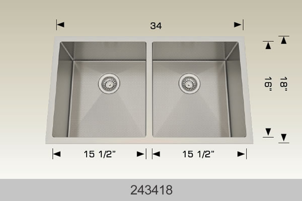 Bosco 243418 34" Stainless Steel Double Bowl Kitchen Sink