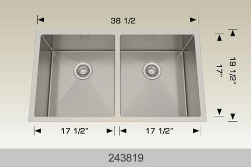 Bosco 243819 38" Stainless Steel Double Bowl Undermount Kitchen Sink