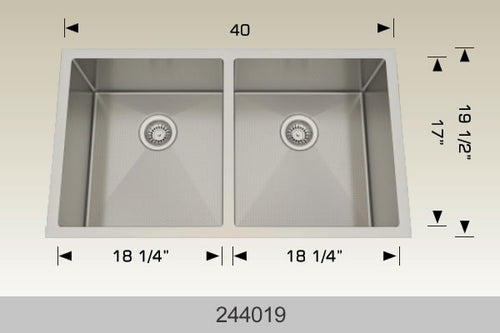 Bosco 244019 Textured Titanium Series 40" Double Bowl Kitchen Sink