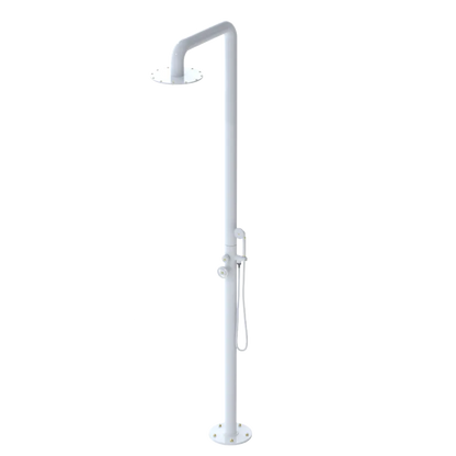Rubinet Pressure Balance Outdoor Shower with Hand Held Shower & 10" Shower Head - 304 Stainless Steel White