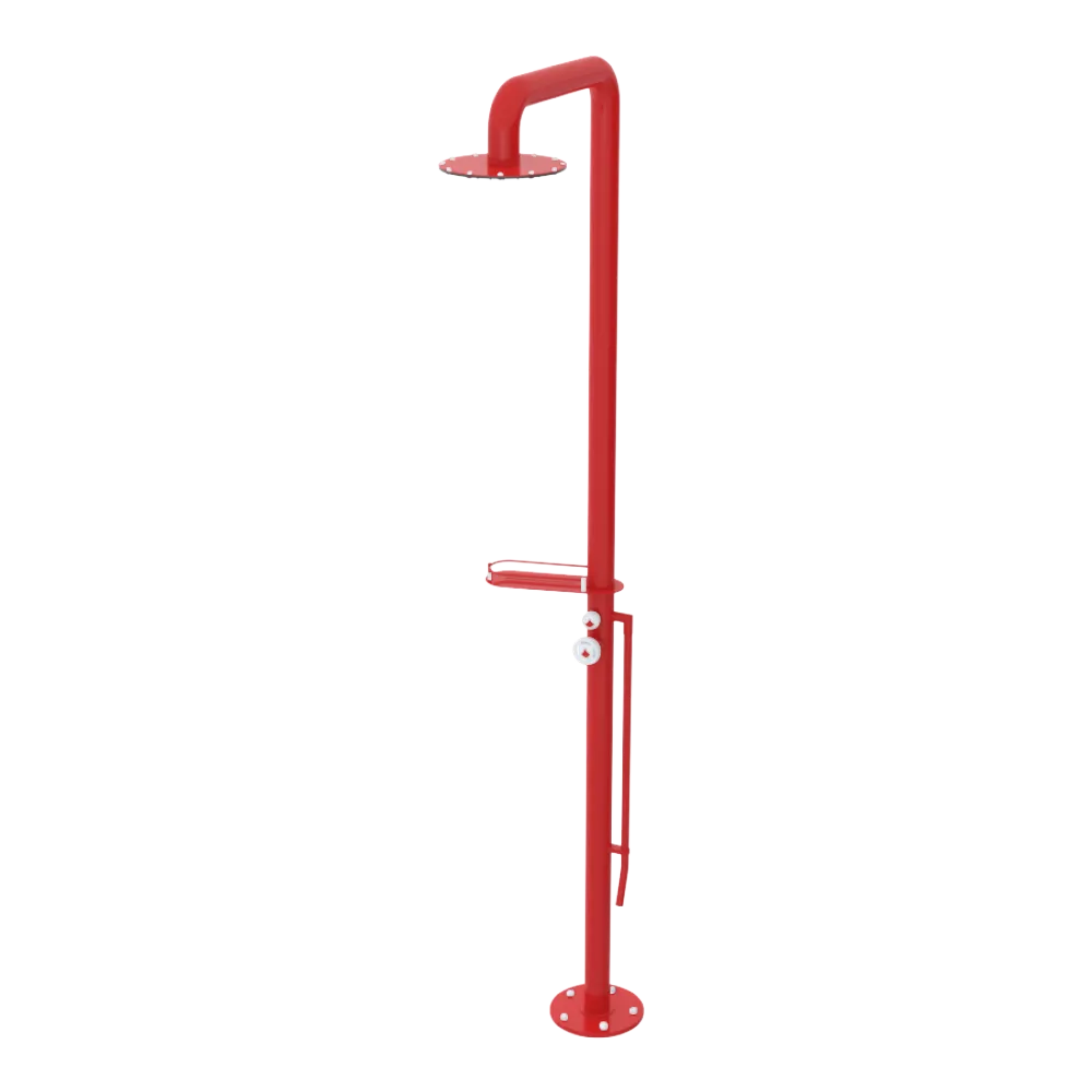 Rubinet Pressure Balance Outdoor Shower with Foot Rinse & 10" Shower Head (with shelf) - 304 Stainless Steel Red