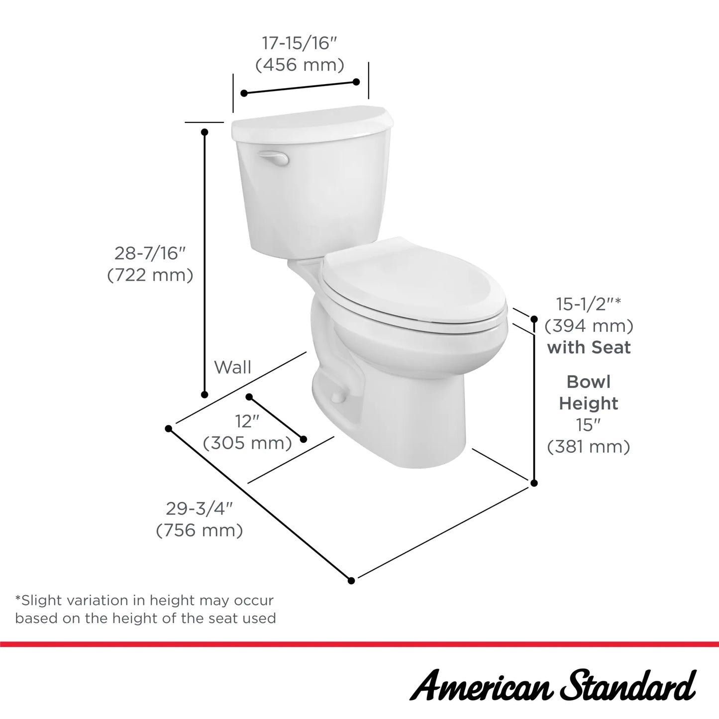 American Standard ColonyÂ®3 Two-Piece 1.6 gpf/6.0 Lpf Standard Height Elongated Toilet Less Seat