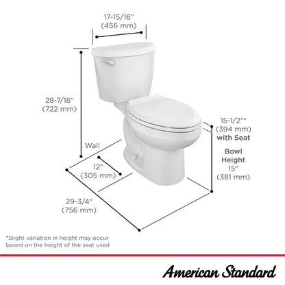 American Standard ColonyÂ®3 Two-Piece 1.6 gpf/6.0 Lpf Standard Height Elongated Toilet Less Seat