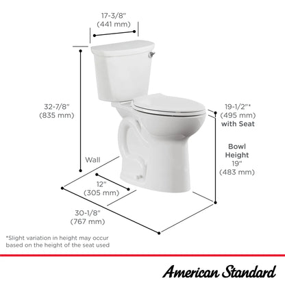 American Standard Cadet® PRO Two-Piece 1.28 gpf/4.8 Lpf Extra Tall Height Elongated Right-Hand Trip Lever Toilet Less Seat