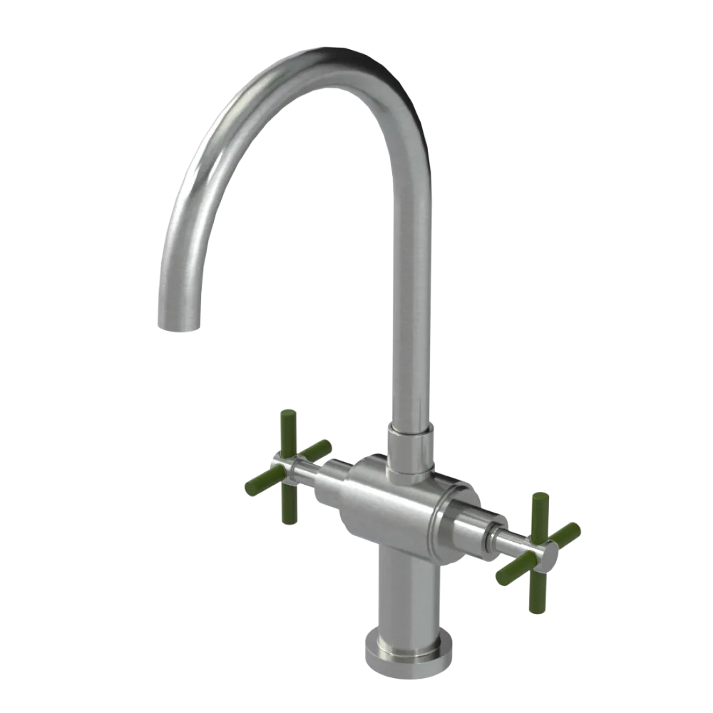 Rubinet Two Handle Single Hole Kitchen Set with LaSalle Spout Satin Nickel