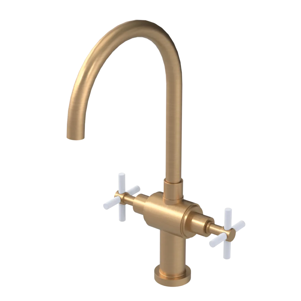 Rubinet Two Handle Single Hole Kitchen Set with LaSalle Spout Satin Gold