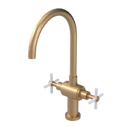 Rubinet Two Handle Single Hole Kitchen Set with LaSalle Spout Satin Gold