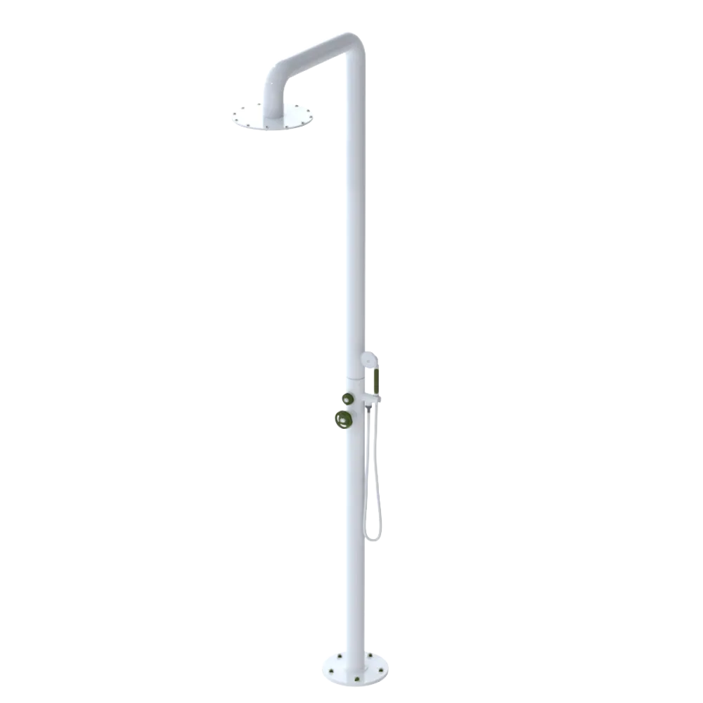 Rubinet Pressure Balance Outdoor Shower with Hand Held Shower & 10" Shower Head - 304 Stainless Steel White
