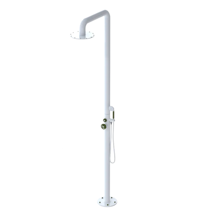 Rubinet Pressure Balance Outdoor Shower with Hand Held Shower & 10" Shower Head - 304 Stainless Steel White
