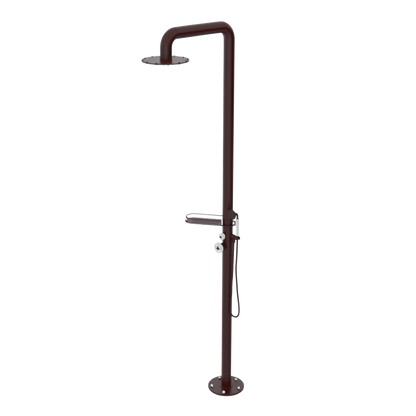 Rubinet Pressure Balance Outdoor Shower with Hand Held Shower & 10" Shower Head (with shelf) - 304 Stainless Steel Bordeaux