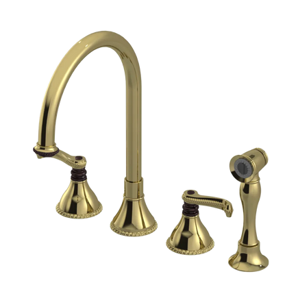 Rubinet Widespread Kitchen Set with Hand Spray Natural Brass