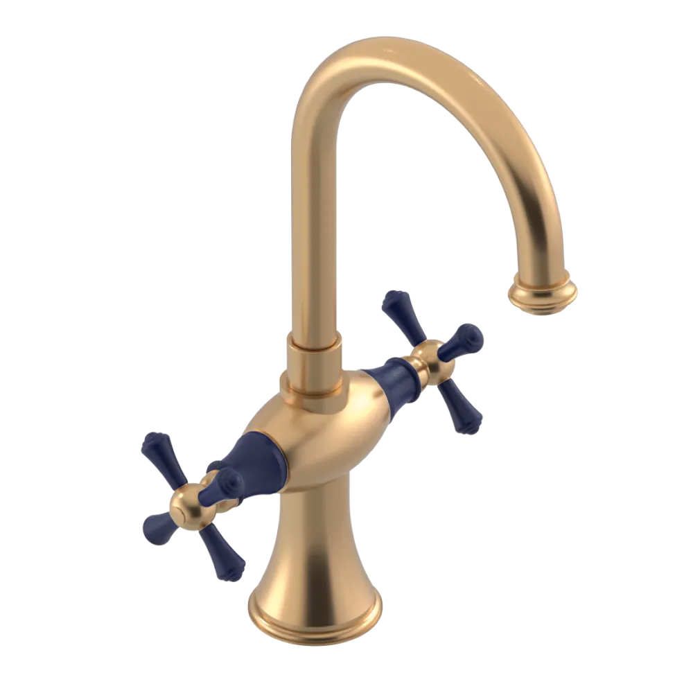 Rubinet Single Hole Dual Handle Lav. Set. (less drain) Satin Gold