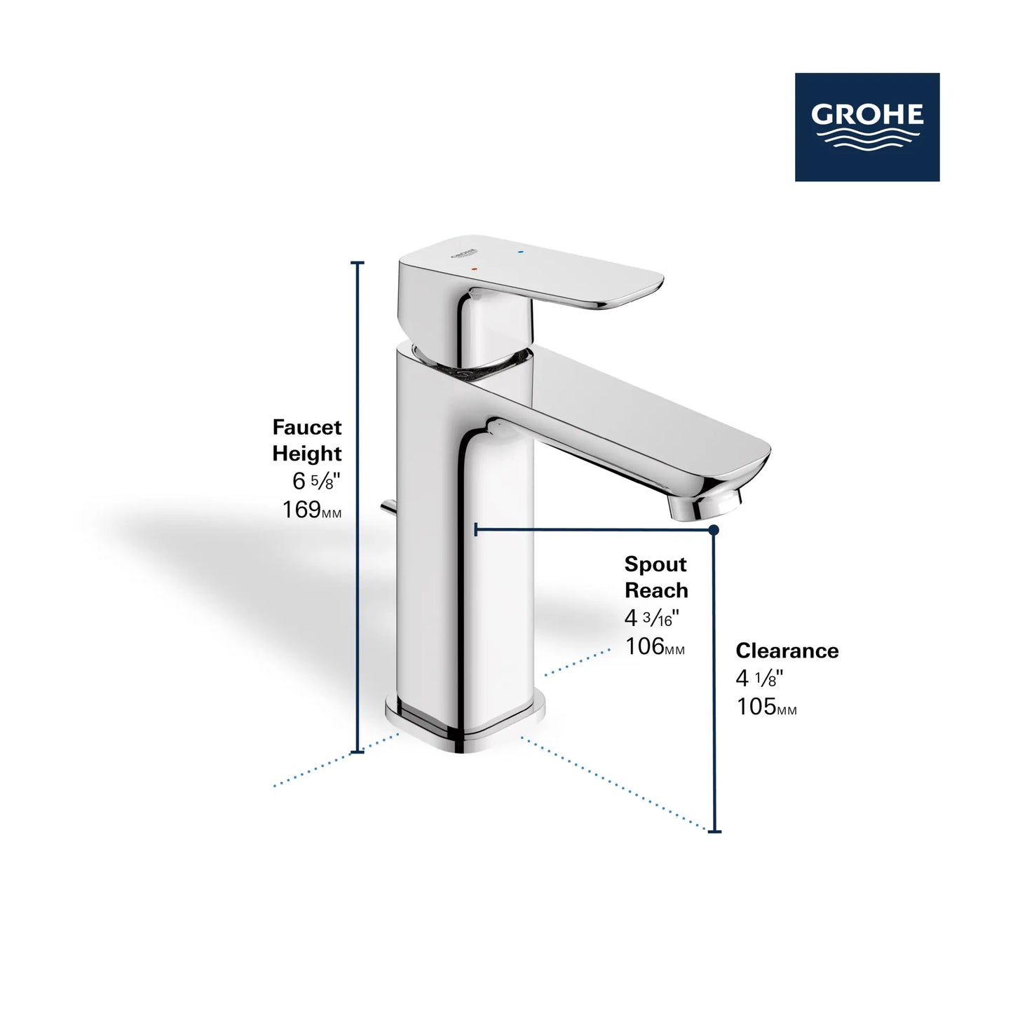 GROHE Cubeo Cubeo Single Hole Single Handle M-Size Bathroom Faucet, 1.2 gpm (4.5L/min)