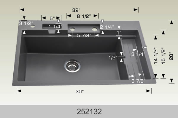 Bosco Granite Series Undermount Kitchen Sink 32 x 20 Grey