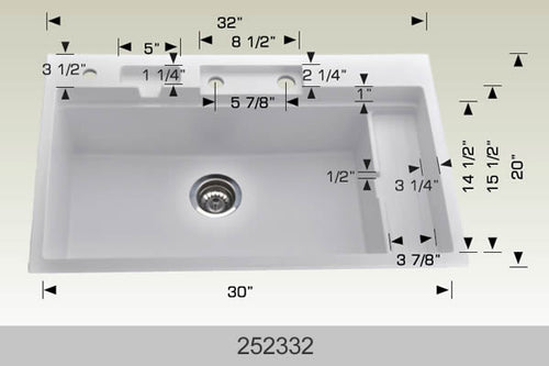 Bosco Granite Series Undermount Kitchen Sink 32 x 20 White