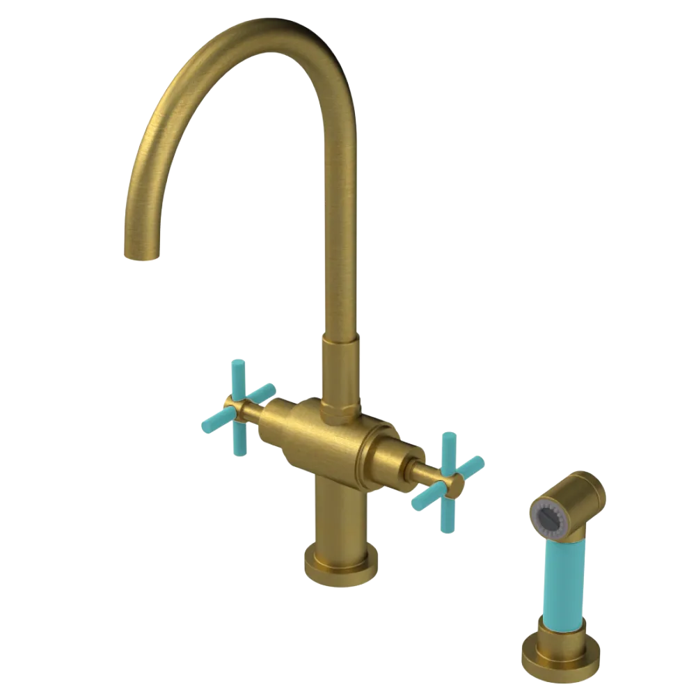 Rubinet Two Handle Single Hole Kitchen Set with LaSalle Spout with Hand Spray Antique Brass Matt