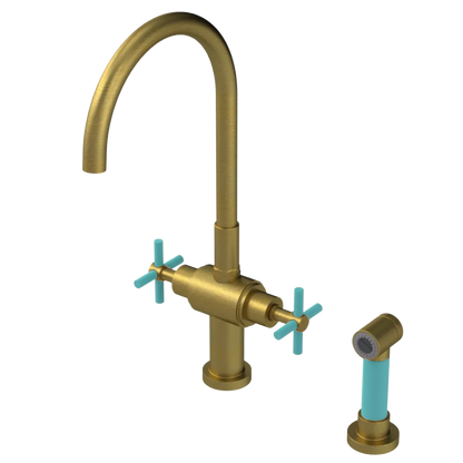 Rubinet Two Handle Single Hole Kitchen Set with LaSalle Spout with Hand Spray Antique Brass Matt