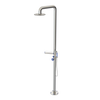Rubinet Pressure Balance Outdoor Shower with Hand Held Shower & 10" Shower Head (with shelf) - 304 Stainless Steel Polished Nickel