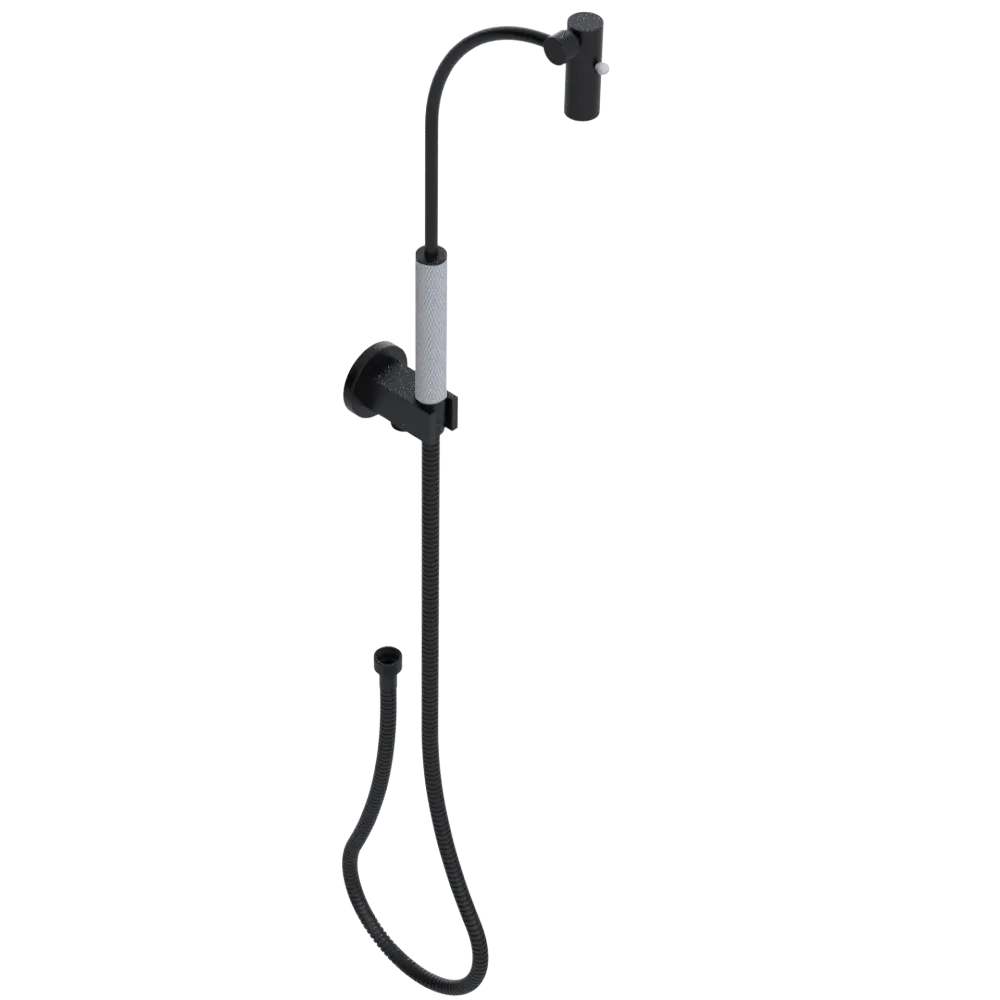 Rubinet Hand Held Shower Bidet with Extended Reach & Dual Function Spray Including Wall Bracket with Supply & Hose (Round) Matt Black