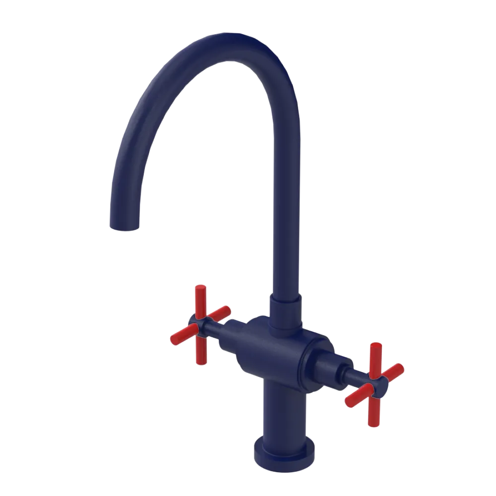 Rubinet Two Handle Single Hole Kitchen Set with LaSalle Spout Midnight Blue