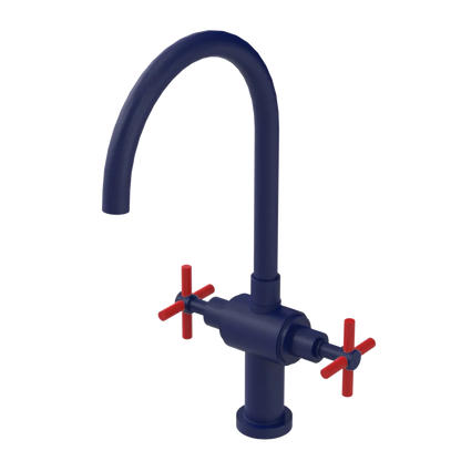 Rubinet Two Handle Single Hole Kitchen Set with LaSalle Spout Midnight Blue