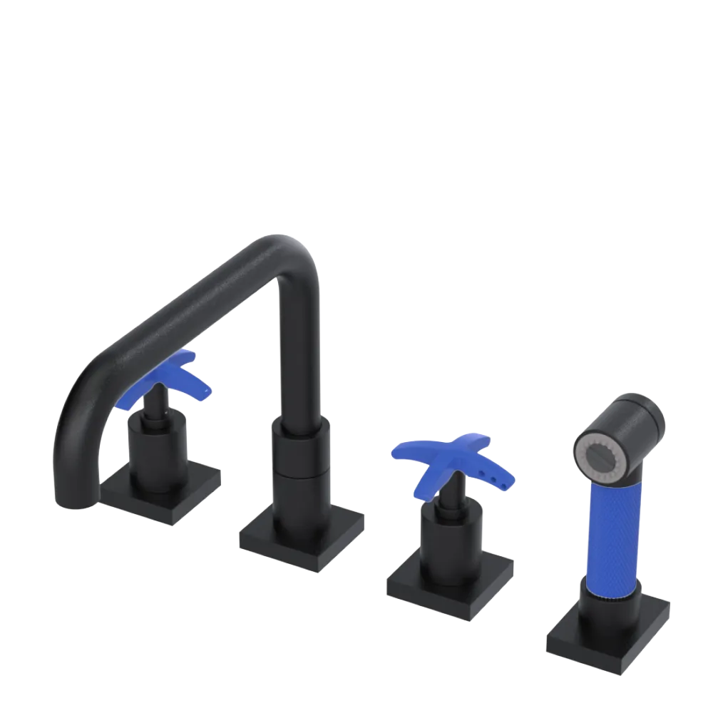 Rubinet Widespread Kitchen Set with Genesis Spout with Hand Spray Matt Black
