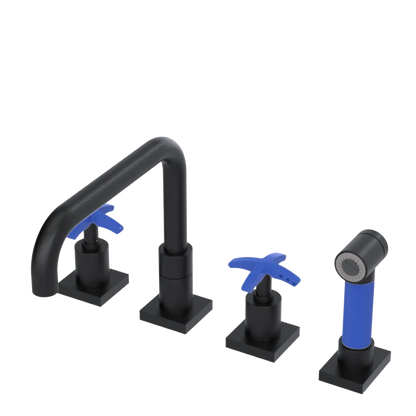Rubinet Widespread Kitchen Set with Genesis Spout with Hand Spray Matt Black