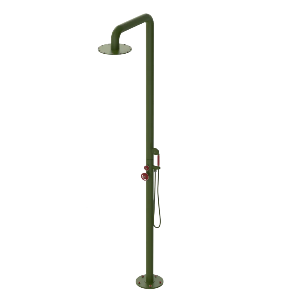Rubinet Pressure Balance Outdoor Shower with Hand Held Shower & 10" Shower Head - 304 Stainless Steel Green Envy
