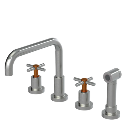 Rubinet Widespread Kitchen Set with Hand Spray Satin Nickel