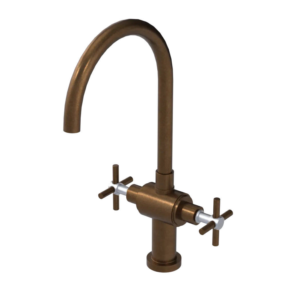 Rubinet Two Handle Single Hole Kitchen Set with LaSalle Spout Tuscan Brass