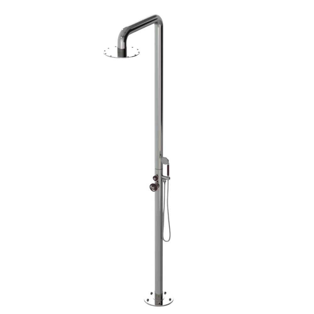 Rubinet Pressure Balance Outdoor Shower with Hand Held Shower & 10" Shower Head - 304 Stainless Steel Polished Nickel