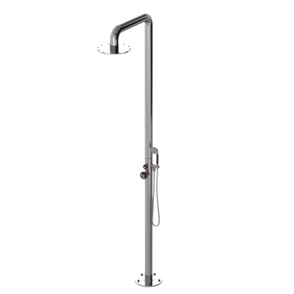 Rubinet Pressure Balance Outdoor Shower with Hand Held Shower & 10" Shower Head - 304 Stainless Steel Polished Nickel